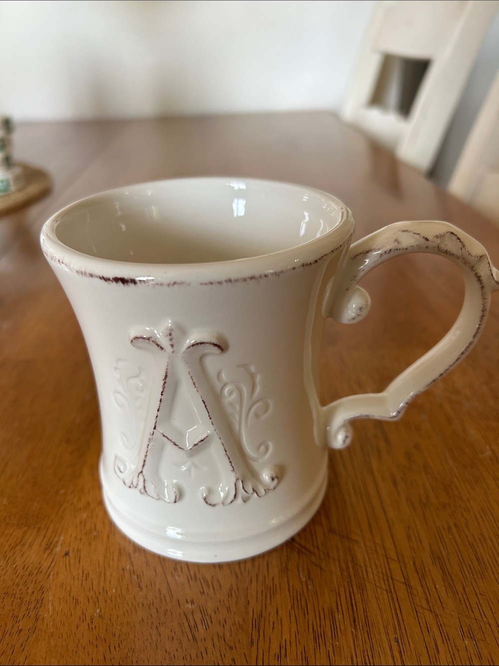 Pier 1 White Ceramic Mug with Black Logo